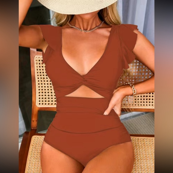 Boho cutout front butterfly sleeve one piece swimsuit